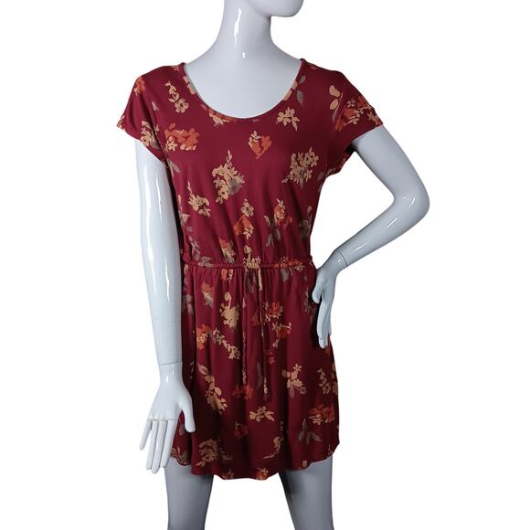 Lucky Brand Short Dress Small Burgundy Fall Floral Print Short Sleeve Pullover - Picture 1 of 9